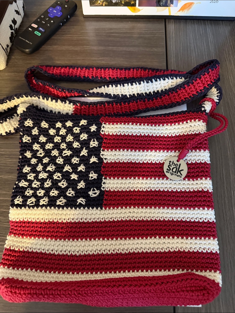 The Sak Women’s Red White Blue Americana Crochet Crossbody Bag